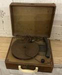 Vintage Portable Gramophone Player with Patina Riser