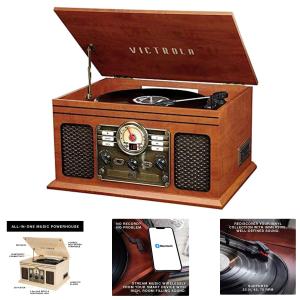 Quincy Vintage Bluetooth Turntable - 6-in-1 Style