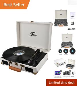 White Bluetooth Turntable: Vintage-Style Portable Player