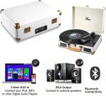 White Bluetooth Turntable: Vintage-Style Portable Player