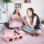 Vintage Pink Vinyl Record Player with Speakers