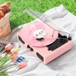 Vintage Pink Vinyl Record Player with Speakers