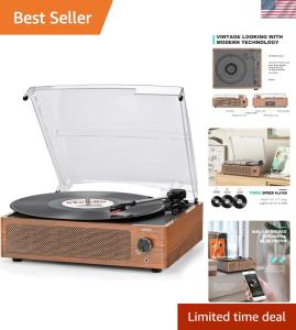 Vintage Turntable with Wireless Playback and Anti-Vibration