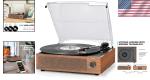 Vintage Turntable with Wireless Playback and Anti-Vibration