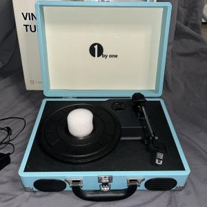 Blue Portable Vintage Suitcase Turntable by 1byone