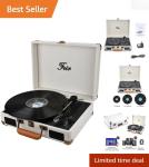 White Vintage Bluetooth Turntable with Speakers