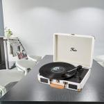 White Vintage Bluetooth Turntable with Speakers