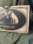 Vintage Dog Gramophone Player & Wood Sign Set