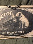 Vintage Dog Gramophone Player & Wood Sign Set