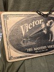 Vintage Dog Gramophone Player & Wood Sign Set
