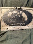 Vintage Dog Gramophone Player & Wood Sign Set