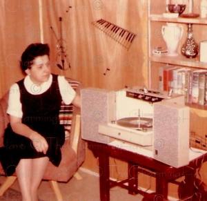 1960s Woman Record Player Vintage Wall Decor