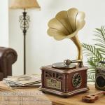 Vintage Bluetooth Gramophone Record Player - Oak Brown