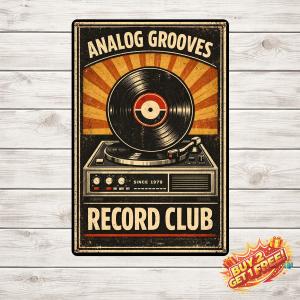 Vintage Vinyl Record Player Wall Art Sign
