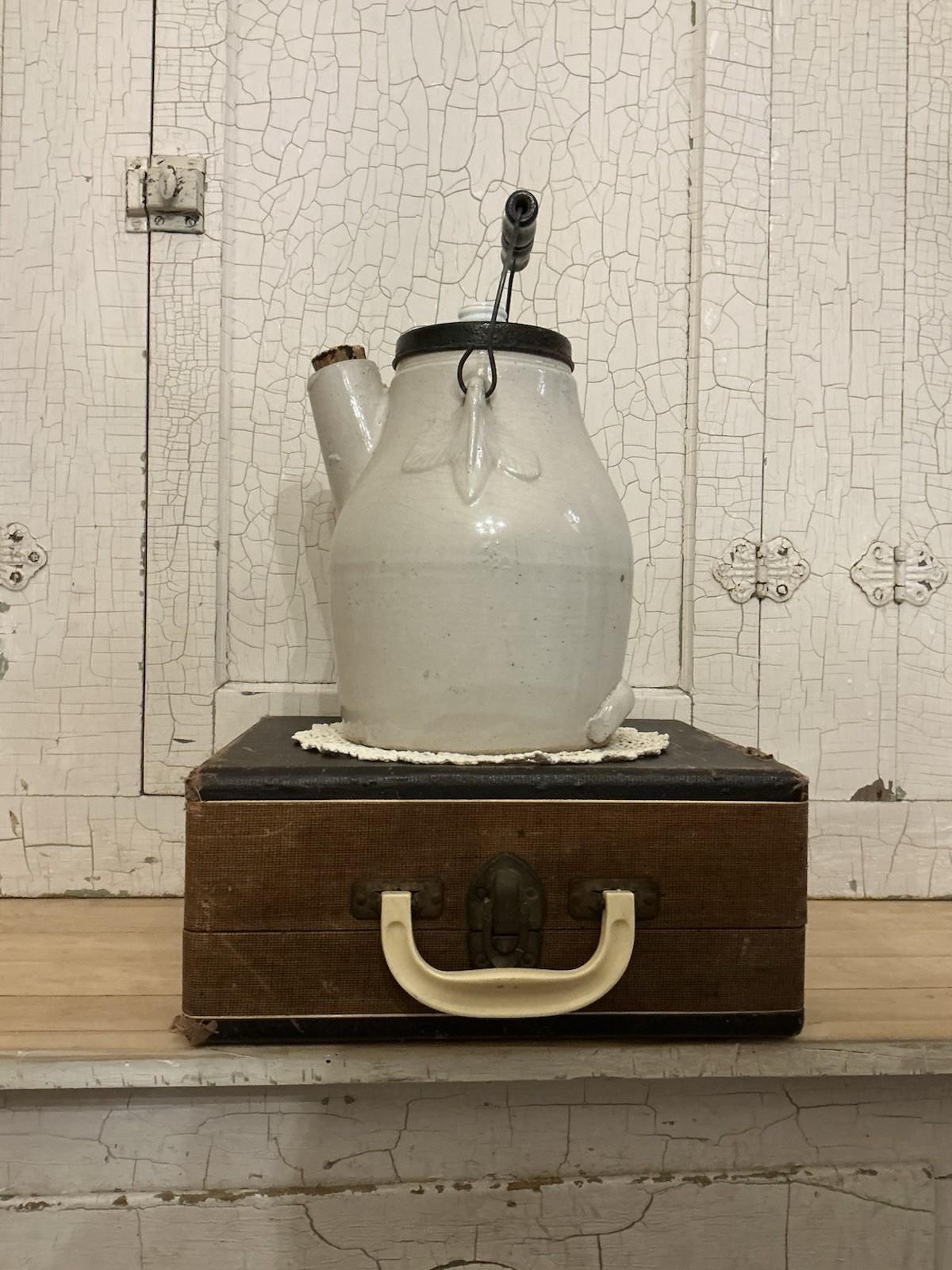 Vintage Portable Record Player with Patina Stand