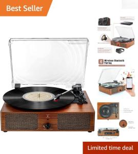 Stylish Bluetooth Vinyl Player with Wooden Finish