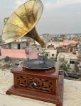 Vintage Brass & Wood Gramophone Phonograph Replica
