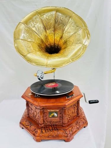 Vintage Floral-Carved Gramophone Record Player