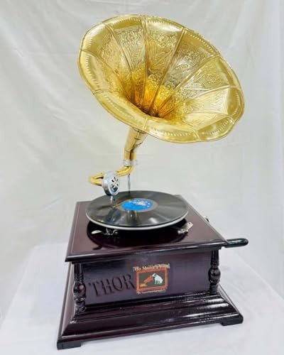 Vintage Floral-Carved Gramophone Record Player
