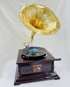 Vintage Floral-Carved Gramophone Record Player