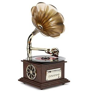 Vintage Style Gramophone Record Player with Copper Horn