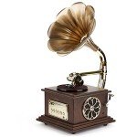 Vintage Style Gramophone Record Player with Copper Horn