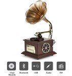 Vintage Style Gramophone Record Player with Copper Horn