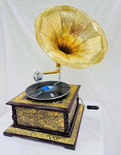 Vintage-Style Gramophone with Floral Carvings