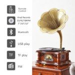 Vintage Wooden Bluetooth Gramophone Record Player