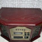 Vintage Mahogany Record Player with Radio and CD