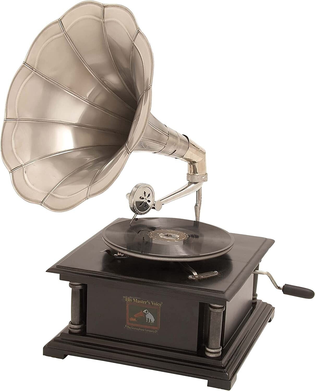 Vintage Brass Horn Wind Up Replica Gramophone Player