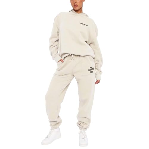 SKFLABOOF White Fox Hoodie Tracksuit Womens Leisure Suits Ladies Two Piece Warm Outfit Full Set Activewear Gym Wear Jogger Track Suits Womens Clothes