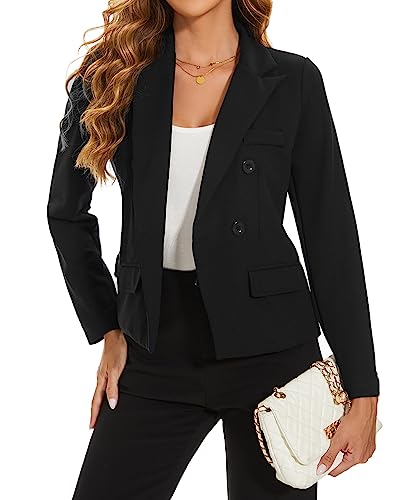 MINTLIMIT Cropped Blazer for Women Long Sleeve Classic Jacket Tailored Casual Size 12 14 (B-Black M)