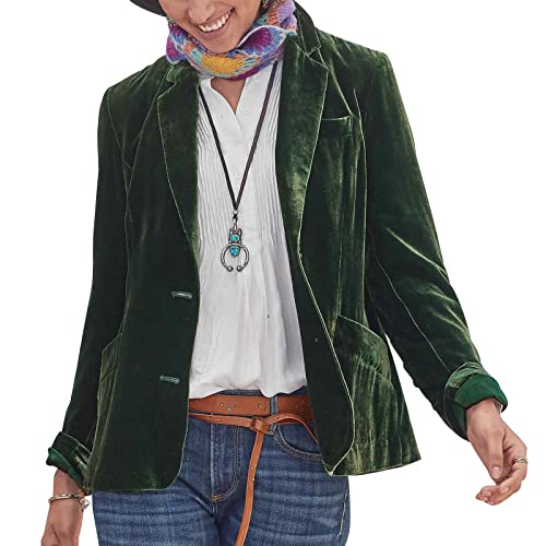 MINTLIMIT Women Slim Fit Long Sleeve Blazer Jackets Casual Formal Work Office Notched Lapel Velvet Blazer Coat (Dark Green,S)