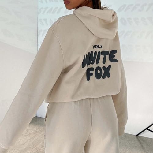 SKFLABOOF White Fox Hoodie Tracksuit Womens Leisure Suits Ladies Two Piece Warm Outfit Full Set Activewear Gym Wear Jogger Track Suits Womens Clothes