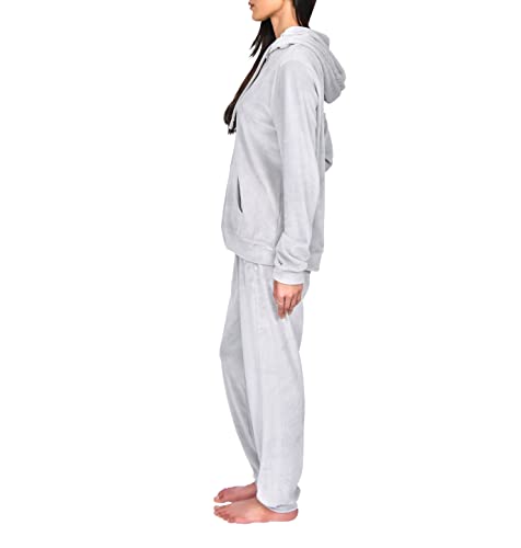 M17 Women's Sleepdown Ladies Velour Tracksuit 2 Piece Top and Joggers Soft Cosy, Grey, M