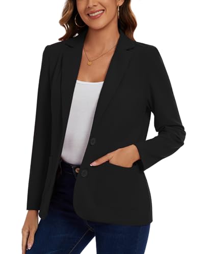 MINTLIMIT Women Jacket Blazer with Buttons Pockets Stylish Comfortable Casual Workwear (Black XL)
