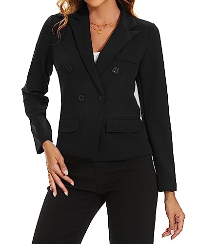 MINTLIMIT Cropped Blazer for Women Long Sleeve Classic Jacket Tailored Casual Size 12 14 (B-Black M)