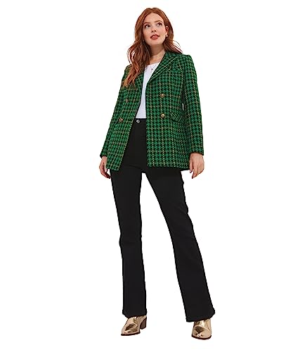 Joe Browns Women's Green Check Co-Ord Suit Longline Double Breasted Blazer, Green, 10
