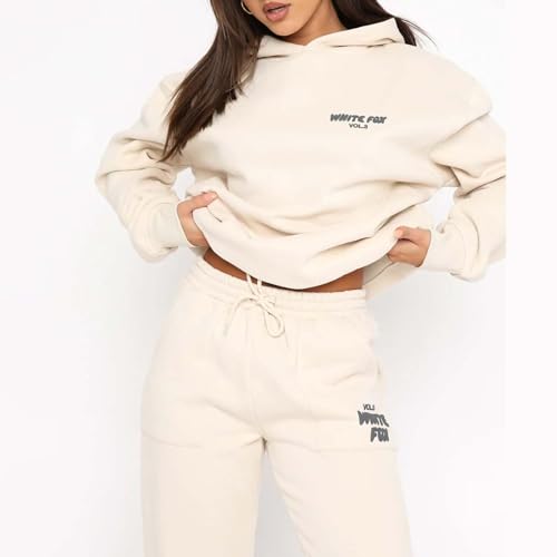 SKFLABOOF White Fox Hoodie Tracksuit Womens Leisure Suits Ladies Two Piece Warm Outfit Full Set Activewear Gym Wear Jogger Track Suits Womens Clothes