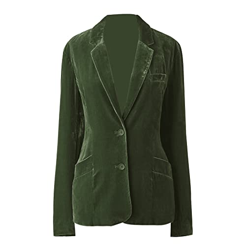 MINTLIMIT Women Slim Fit Long Sleeve Blazer Jackets Casual Formal Work Office Notched Lapel Velvet Blazer Coat (Dark Green,S)