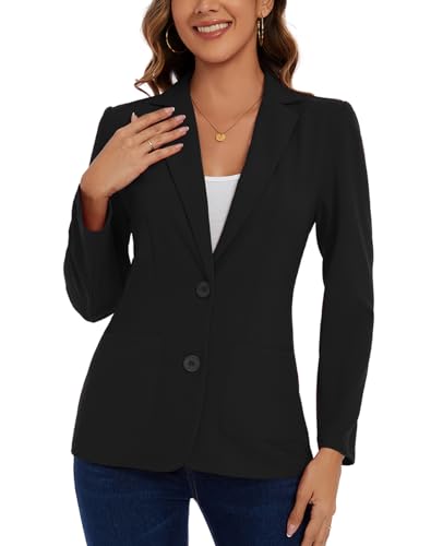 MINTLIMIT Women Jacket Blazer with Buttons Pockets Stylish Comfortable Casual Workwear (Black XL)