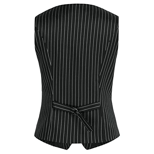 Belle Poque Business Style Suit Vest for Women Lapel Collar U-Neck Classic Stripes Waistcoats Black White Stripes BP0613-02 L