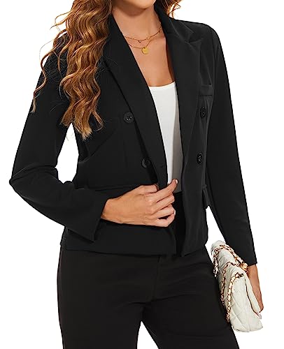 MINTLIMIT Cropped Blazer for Women Long Sleeve Classic Jacket Tailored Casual Size 12 14 (B-Black M)
