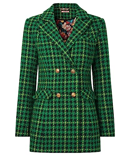 Joe Browns Women's Green Check Co-Ord Suit Longline Double Breasted Blazer, Green, 10