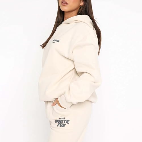 SKFLABOOF White Fox Hoodie Tracksuit Womens Leisure Suits Ladies Two Piece Warm Outfit Full Set Activewear Gym Wear Jogger Track Suits Womens Clothes