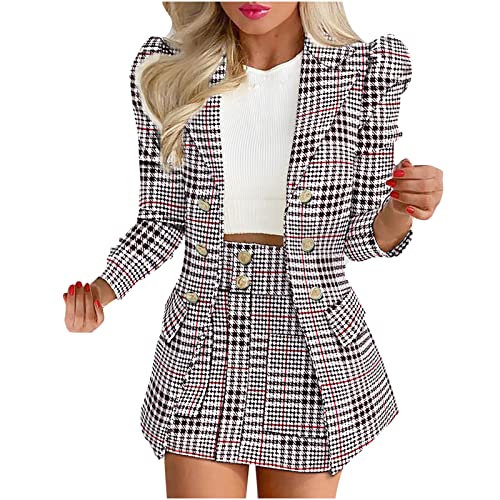 AMhomely Skirts and Tops for Women Set Blazer Jackets Bodycon Pencil Mini Suits Women's Elegant 2 Piece Long Sleeve Turndown Collar Casual Short Skirt Piece, 02 Black, M