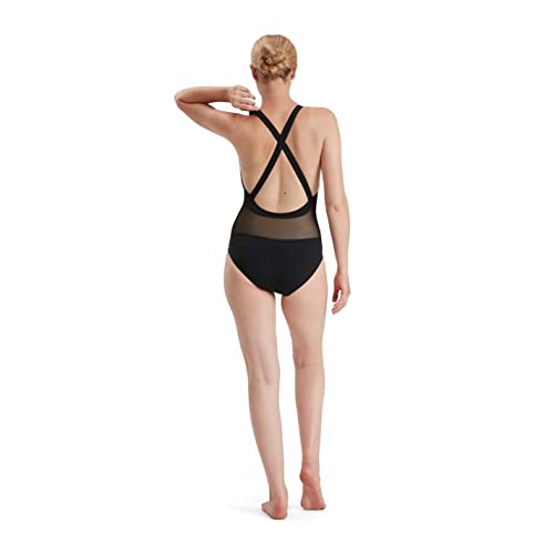 Speedo Women's ECO Endurance+ Power Cross Back Swimsuit, Comfortable, Stylish Design, Extra Flexibility, Black, 30