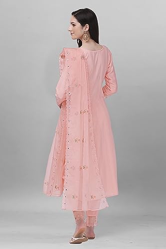 TRENDMALLS Women's Cotton Embroidery Kurta Pant Suit Set (TM.G103-LightPink-3XL)