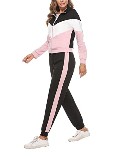 Marvmys Women Tracksuit Set Long Sleeve Stripe Zip Up Sweatshirt Drawstring Baggy Jogger Pant Loungewear Set Joggings Suit Sport Yoga Gym Workout Outfit Full Tracksuit A-Pink-3 XL